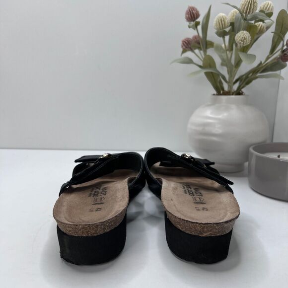 NAOT Anabel Nubuck Leather Cork Wedge Sandal Tortoise Buckle Black Women's US 11 - Picture 2 of 9